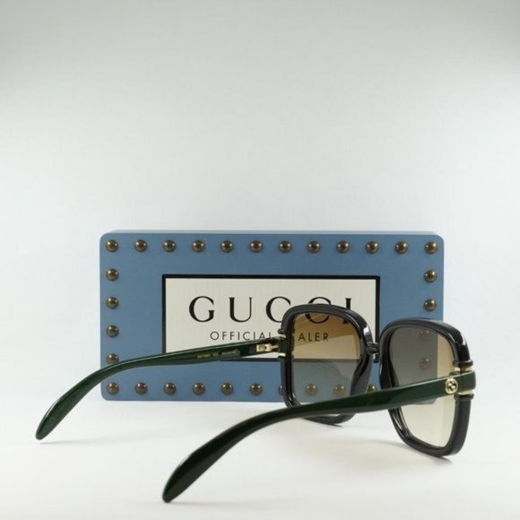 FINAL PRICE NEW GUCCI GG1066S 003 BLACK GREEN BROWN SQUARE WOMENS SUNGLA… - Picture 9 of 12